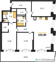 Планировка трехкомнатной(квартира) площадью 103.8 квадратных метров в “ЖК Republic (Репаблик)”
