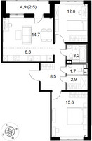Планировка трехкомнатной(квартира) площадью 67.6 квадратных метров в “ЖК 1-й Химкинский (Первый Химкинский)”