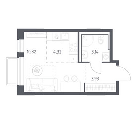 Планировка студии(квартира) площадью 22.21 квадратных метров в ЖК “ЖК Томилино Парк”