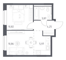 Планировка однокомнатной(квартира) площадью 35.77 квадратных метров в “ЖК Квартал Западный”