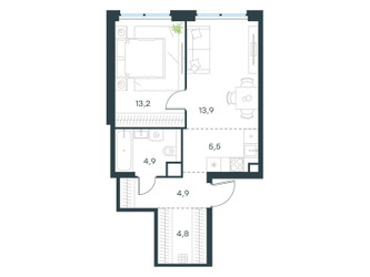 Планировка двухкомнатной(квартира) площадью 47.2 квадратных метров в ЖК “ЖК Level Звенигородская”