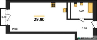 Планировка студии(квартира) площадью 29.9 квадратных метров в “ЖК Квартал Метроном”
