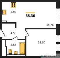 Планировка однокомнатной(квартира) площадью 38.36 квадратных метров в “ЖК Квартал Авиаторов”