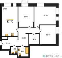 Планировка трехкомнатной(квартира) площадью 87.7 квадратных метров в “ЖК Первый Московский”