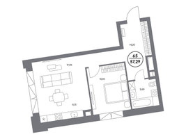 Планировка однокомнатной(квартира) площадью 57.4 квадратных метров в “ЖК Клубный дом КОСМО 4/22”
