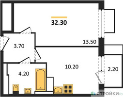 Планировка однокомнатной(квартира) площадью 32.3 квадратных метров в “ЖК Мытищи Парк”