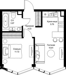 Планировка однокомнатной(квартира) площадью 36.52 квадратных метров в ЖК “Дом премиум-класса МИРА”