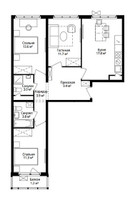 Планировка трехкомнатной(квартира) площадью 75.7 квадратных метров в “ЖК Эко Видное 2.0”