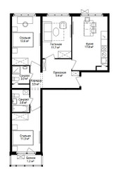 Планировка трехкомнатной(квартира) площадью 75.7 квадратных метров в ЖК “ЖК Эко Видное 2.0”