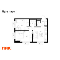 Планировка двухкомнатной(квартира) площадью 45.9 квадратных метров в “ЖК Яуза Парк (Мытищи)”