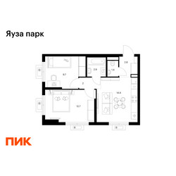 Планировка двухкомнатной(квартира) площадью 45.9 квадратных метров в ЖК “ЖК Яуза Парк (Мытищи)”