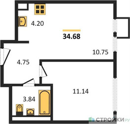 Планировка однокомнатной(квартира) площадью 34.68 квадратных метров в ЖК “ЖК Остафьево”