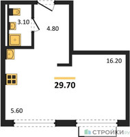 Планировка студии(апартаменты) площадью 29.7 квадратных метров в “ЖК Равновесие”