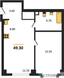 Планировка однокомнатной(квартира) площадью 49.3 квадратных метров в ЖК “ЖК АУРА”