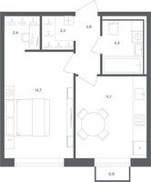 Планировка однокомнатной(квартира) площадью 38.4 квадратных метров в “ЖК Равновесие”
