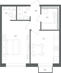 Планировка однокомнатной(квартира) площадью 38.4 квадратных метров в ЖК “ЖК Равновесие”