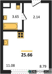 Планировка студии(квартира) площадью 25.66 квадратных метров в ЖК “ЖК Одинград. Квартал Семейный”