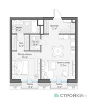 Планировка однокомнатной(квартира) площадью 60 квадратных метров в “Квартал Тишинский Бульвар”