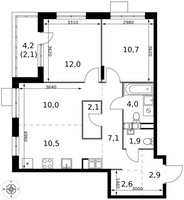 Планировка трехкомнатной(квартира) площадью 65.9 квадратных метров в “ЖК 1-й Саларьевский (Первый Саларьевский)”