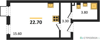 Планировка студии(квартира) площадью 22.7 квадратных метров в “ЖК Лучи-2”