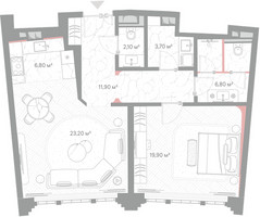 Планировка однокомнатной(квартира) площадью 74.4 квадратных метров в “ЖК Николь”