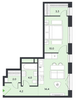 Планировка однокомнатной(квартира) площадью 37.9 квадратных метров в “ЖК Balance (Баланс)”