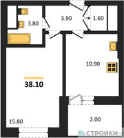Планировка однокомнатной(квартира) площадью 38.1 квадратных метров в “ЖК Рассказово”