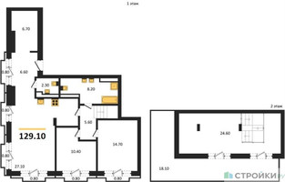 Планировка двухкомнатной(квартира) площадью 129.1 квадратных метров в “ЖК Квартал Метроном”