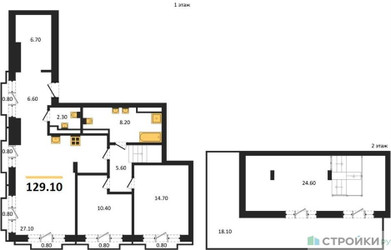 Планировка двухкомнатной(квартира) площадью 129.1 квадратных метров в ЖК “ЖК Квартал Метроном”