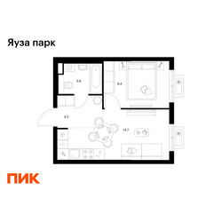 Планировка однокомнатной(квартира) площадью 32.2 квадратных метров в ЖК “ЖК Яуза Парк (Мытищи)”