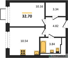 Планировка однокомнатной(квартира) площадью 32.7 квадратных метров в “ЖК Новое Видное”