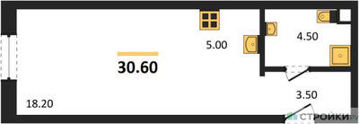 Планировка студии(квартира) площадью 30.6 квадратных метров в ЖК “ЖК КОД Сокольники”