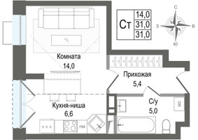 Планировка студии(квартира) площадью 31 квадратных метров в “ЖК КИНОКВАРТАЛ”