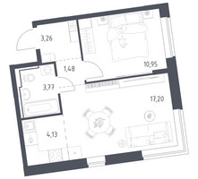 Планировка однокомнатной(квартира) площадью 40.79 квадратных метров в “ЖК Подольские кварталы”
