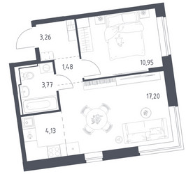 Планировка однокомнатной(квартира) площадью 40.79 квадратных метров в ЖК “ЖК Подольские кварталы”