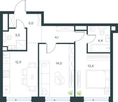 Планировка двухкомнатной(квартира) площадью 57.3 квадратных метров в “ЖК Левел Мичуринский”