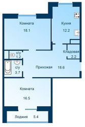 Планировка двухкомнатной(квартира) площадью 75.3 квадратных метров в ЖК “ЖК Эдельвейс (Первомайское)”
