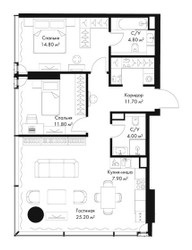Планировка двухкомнатной(квартира) площадью 80.2 квадратных метров в ЖК “ЖК Слава”