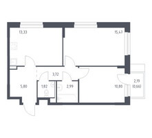 Планировка двухкомнатной(квартира) площадью 54.59 квадратных метров в “ЖК Новое Внуково”