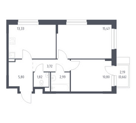 Планировка двухкомнатной(квартира) площадью 54.59 квадратных метров в ЖК “ЖК Новое Внуково”