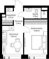 Планировка однокомнатной(квартира) площадью 33.86 квадратных метров в ЖК “ЖК Веер”