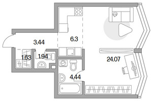 Планировка однокомнатной(квартира) площадью 41.82 квадратных метров в “ЖК MYPRIORITY Mnevniki (Май Приорити Мневники)”