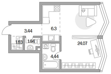 Планировка однокомнатной(квартира) площадью 41.82 квадратных метров в ЖК “ЖК MYPRIORITY Mnevniki (Май Приорити Мневники)”