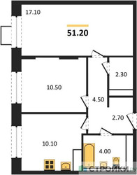 Планировка двухкомнатной(квартира) площадью 51.2 квадратных метров в ЖК “ЖК Мытищи Парк”