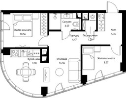 Планировка двухкомнатной(квартира) площадью 54.37 квадратных метров в “ЖК Сити Бэй”