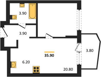 Планировка однокомнатной(квартира) площадью 35.9 квадратных метров в ЖК “ЖК "Коллекция"”