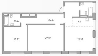 Планировка трехкомнатной(квартира) площадью 88.36 квадратных метров в “ЖК MYPRIORITY Basmanny (Май Приорити Басманный)”