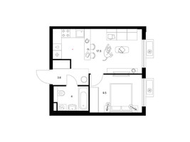 Планировка однокомнатной(квартира) площадью 34.6 квадратных метров в “ЖК Белая Дача парк”