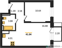 Планировка однокомнатной(квартира) площадью 41.04 квадратных метров в “ЖК Пятницкие луга”
