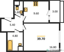 Планировка однокомнатной(квартира) площадью 39.7 квадратных метров в “ЖК Римский”